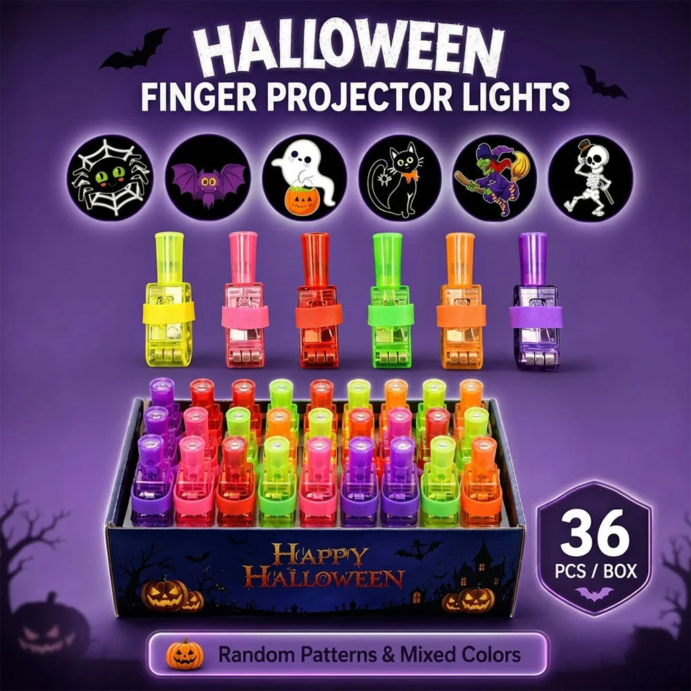 36PCS Halloween Finger Projector Lights – LED Spooky Projection Rings for Kids, Party Favors & Trick or Treat Gifts