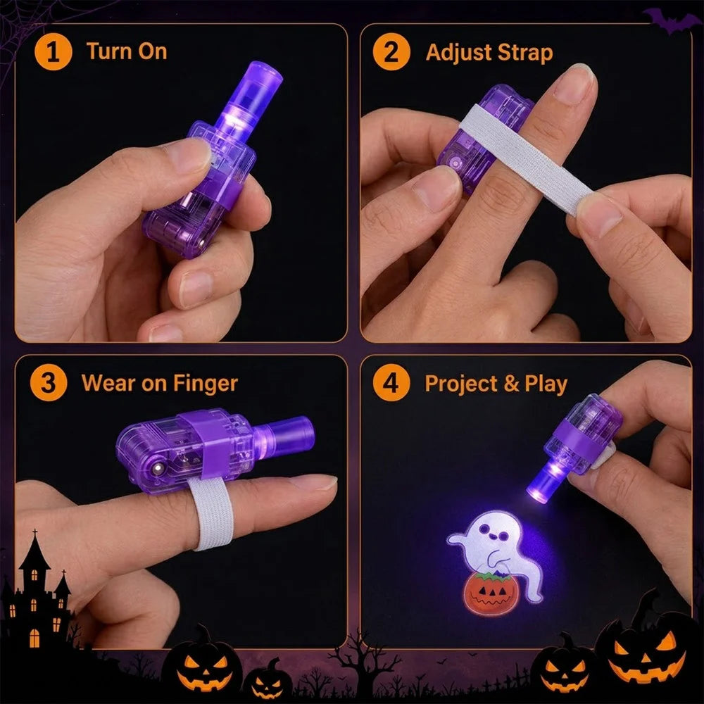 36PCS Halloween Finger Projector Lights – LED Spooky Projection Rings for Kids, Party Favors & Trick or Treat Gifts