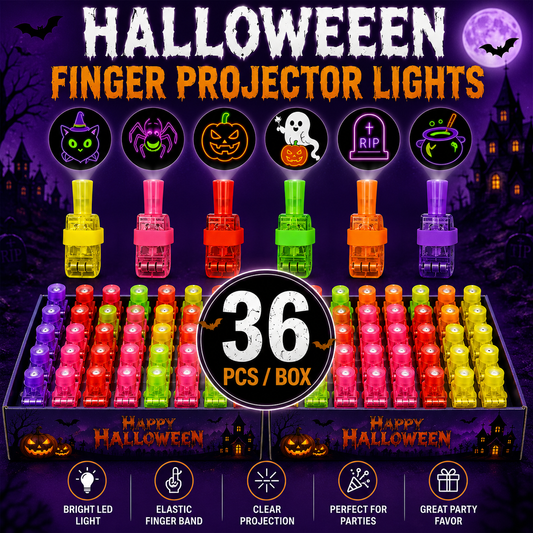 36PCS Halloween Finger Projector Lights – LED Spooky Projection Rings for Kids, Party Favors & Trick or Treat Gifts